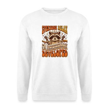 Alle entspannt euch, ich bin professionell entwickelter Waschbär - Unisex Pullover - Weiß - Vorne - Alina (178cm) & Michal (187cm)