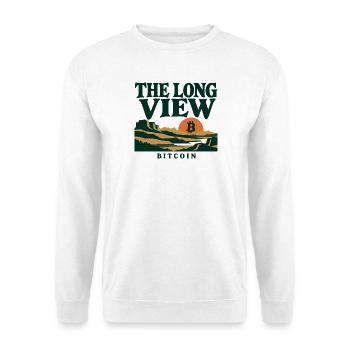 Bitcoin The Long View – Horizontmotiv - Unisex Pullover - Weiß - Vorne - Alina (178cm) & Michal (187cm)