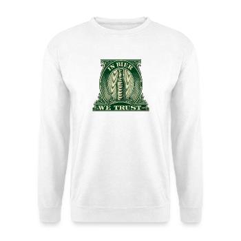 In Bier We Trust Vintage Label - Unisex Pullover - Weiß - Vorne - Alina (178cm) & Michal (187cm)