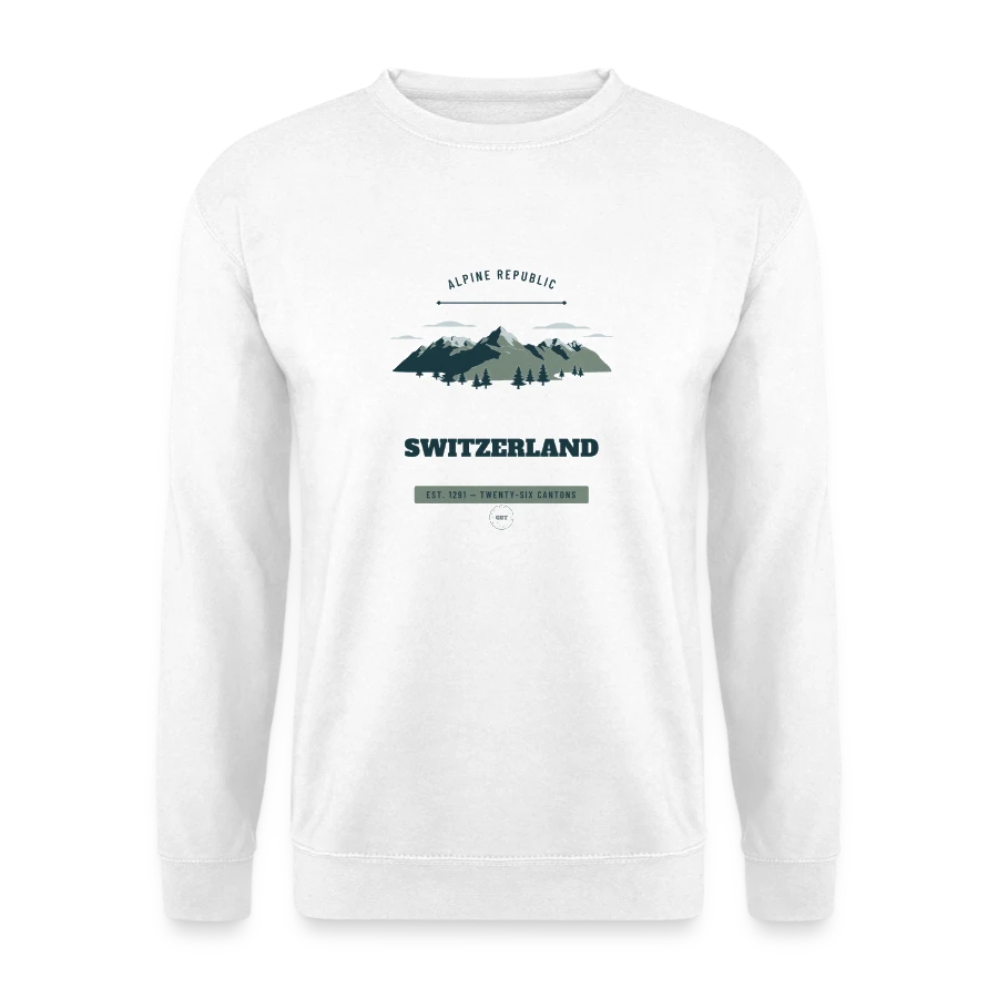 Switzerland badge on a unisex sweatshirt, white