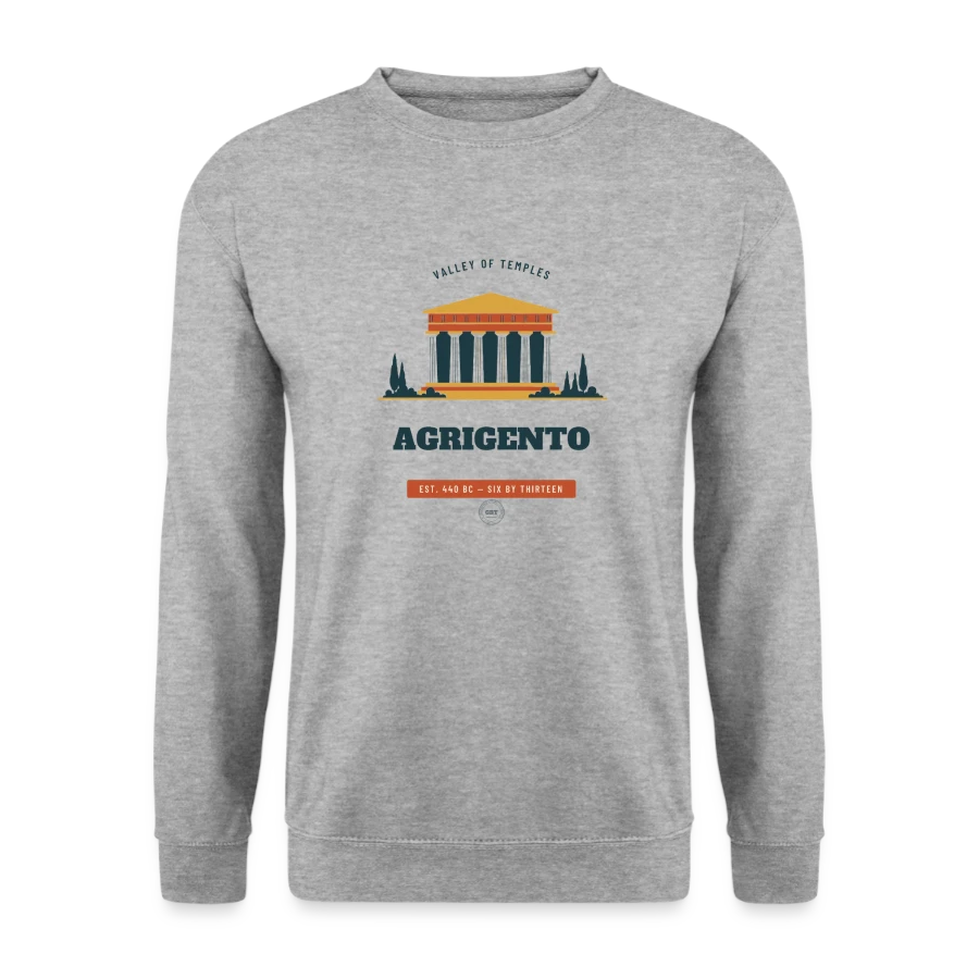 Agrigento badge on a unisex sweatshirt, salt & pepper, front
