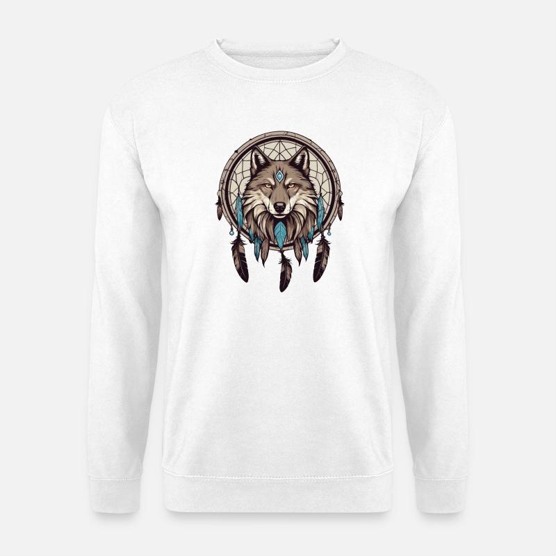 Traumfänger mit Wolf - Unisex Pullover - Weiß