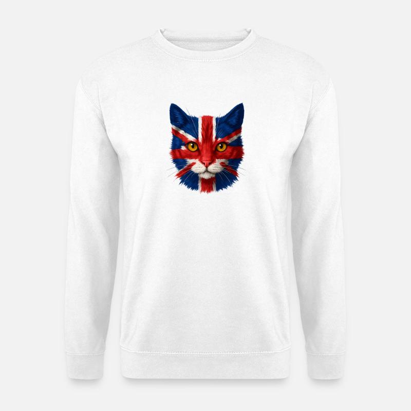 Union Jack Katze Porträt - Unisex Pullover - Weiß