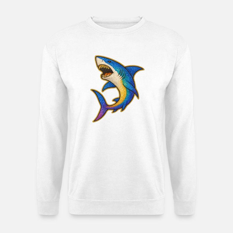 Shark | Rainbow Shark Patch Art - Unisex Sweatshirt - white
