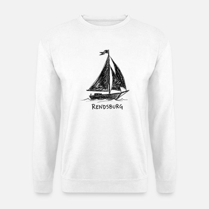 Segelboot Rendsburg – Handgezeichnete Skizze - Unisex Pullover - Weiß