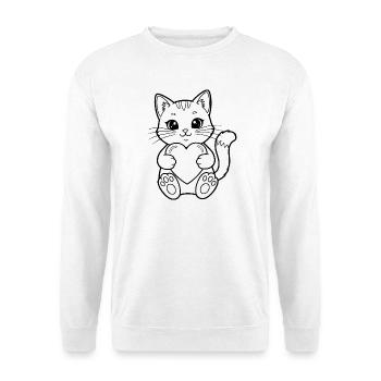 Katze mit Herz – für Katzenliebhaber & Romantiker - Unisex Pullover - Weiß - Vorne
