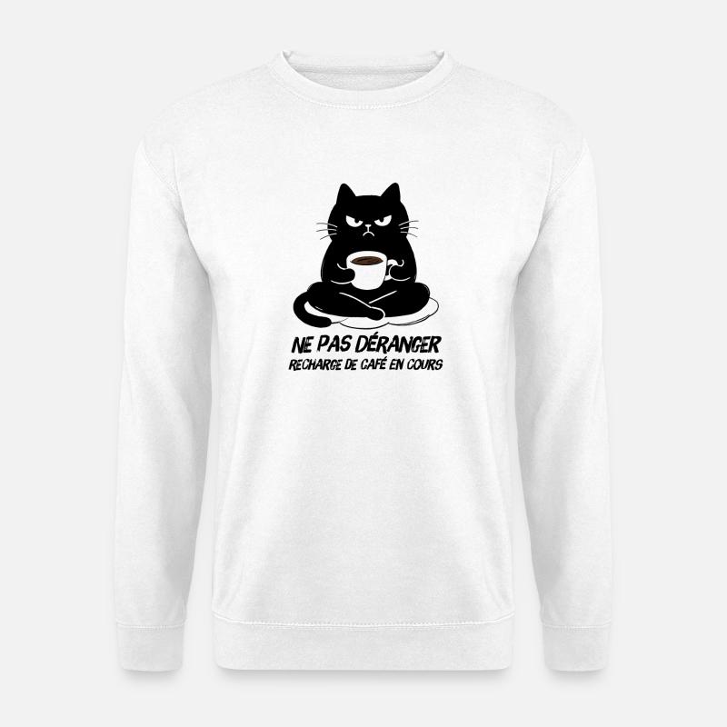Black Cat Kaffeenachfüllung läuft - Unisex Pullover - Weiß