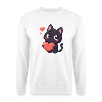Black cat kawaii heart - Unisex Sweatshirt - white - Front