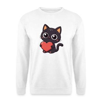 Kawaii black cat holding a red heart - Unisex Sweatshirt - white - Front