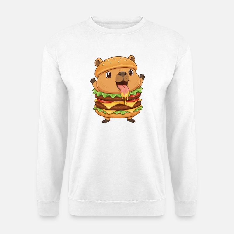 Süße Capybara Cartoon Fast Food Cheeseburger - Unisex Pullover - Weiß