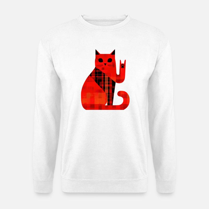 Red Cat Plaid Pattern Modern - Unisex Sweatshirt - white