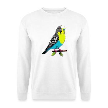 Perruche perruche jaune bleu colorée sur la branche - Sweat-shirt Unisexe - blanc - Devant
