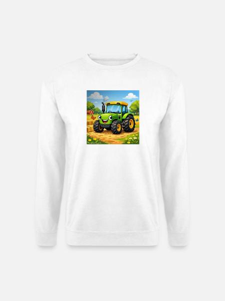 Fröhlicher Grüner Traktor auf Feld - Unisex Pullover - Weiß