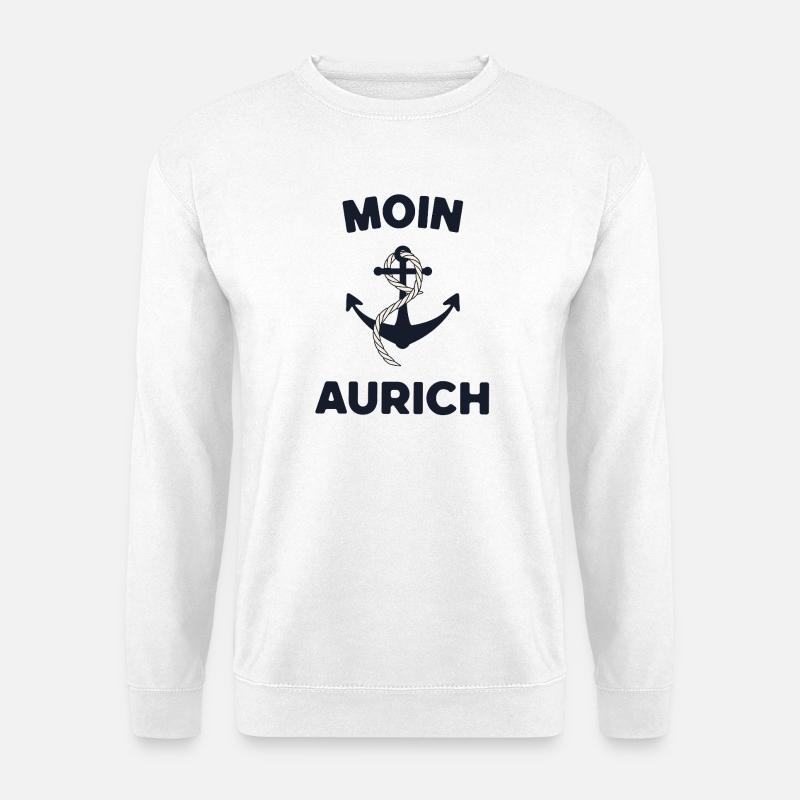 Moin Aurich – Maritimes Anker-Design - Unisex Pullover - Weiß