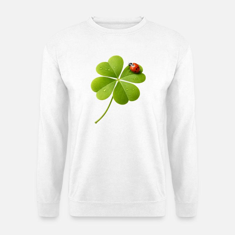 Vierblättriger Klee mit Marienkäfer  - Unisex Pullover - Weiß