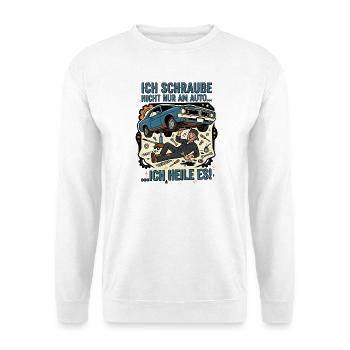 Autoschrauber Mechaniker Humor Spruch - Unisex Pullover - Weiß - Vorne