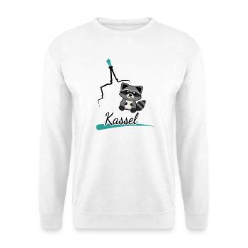 Kassel Waschbär trifft Herkules – Süßes Stadtmotiv - Unisex Pullover - Weiß - Vorne