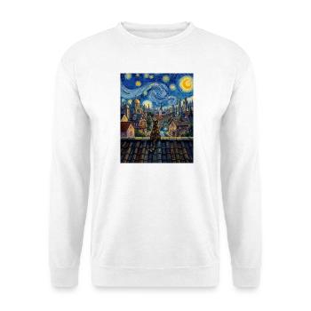 Tabby Cat Starry Night Village Art - Unisex Sweatshirt - white - Front