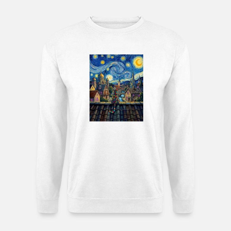 Regenbogenkatze Sternennacht Van Gogh Kunst - Unisex Pullover - Weiß