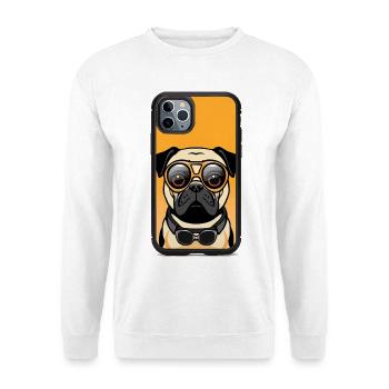Mops mit Sonnenbrille auf Orange - Unisex Pullover - Weiß - Vorne