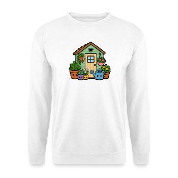 Kleines Gartenhäuschen mit Pflanzen - Unisex Pullover - Weiß - Vorne
