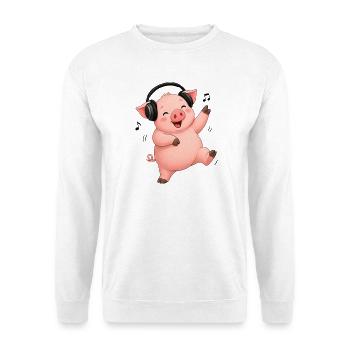 Schwein tanzt singt Bauer Bauernhof Musik - Unisex Pullover - Weiß - Vorne