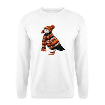 Papageitaucher Strickpullover Winter Weihnachten - Unisex Pullover - Weiß - Vorne - Alina (178cm) & Michal (187cm)