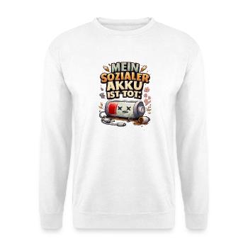 Mein Sozialer Akku Ist Tot - Unisex Pullover - Weiß - Vorne - Alina (178cm) & Michal (187cm)