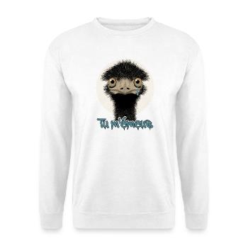 TU M'ÉMUS (Vogel, Emotion) - Unisex Pullover - Weiß - Vorne - Alina (178cm) & Michal (187cm)