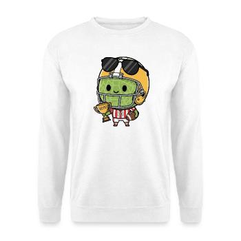 Melone American Football Cartoon Motiv für Fans - Unisex Pullover - Weiß - Vorne - Alina (178cm) & Michal (187cm)