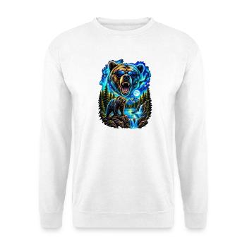 Neonbär unter blauem Mond - Unisex Pullover - Weiß - Vorne - Alina (178cm) & Michal (187cm)