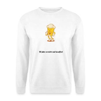 30 Jahre erreicht und besoffen, amüsanter Spruch - Unisex Pullover - Weiß - Vorne - Alina (178cm) & Michal (187cm)