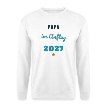 Papa im Anflug 2027 Baby unterwegs - Unisex Pullover - Weiß - Vorne - Alina (178cm) & Michal (187cm)