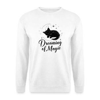 Traumhafte Nachtkatze auf Mond - Unisex Pullover - Weiß - Vorne - Alina (178cm) & Michal (187cm)