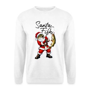 Santa Fish angeln Weihnachtsmann mit Fischkopf ang - Unisex Pullover - Weiß - Vorne - Alina (178cm) & Michal (187cm)