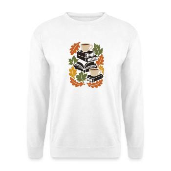 Herbstbücher und Kaffee Herbstlesen Gemütliche Blätter - Unisex Pullover - Weiß - Vorne - Alina (178cm) & Michal (187cm)