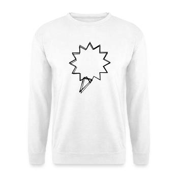 Rufblase handgezeichnet - Unisex Pullover - Weiß - Vorne - Alina (178cm) & Michal (187cm)