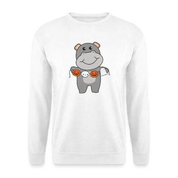Hippo Happy Halloween Kürbis Fledermaus Kostüm - Unisex Pullover - Weiß - Vorne - Alina (178cm) & Michal (187cm)