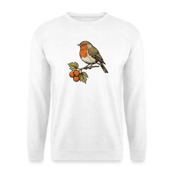 Rotkehlchen an Herbstbeeren - Unisex Pullover - Weiß - Vorne - Alina (178cm) & Michal (187cm)