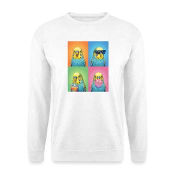 Wellensittiche Wellensittich - Unisex Pullover - Weiß - Vorne - Alina (178cm) & Michal (187cm)