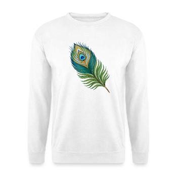 Einfache Pfauenfeder - Unisex Pullover - Weiß - Vorne - Alina (178cm) & Michal (187cm)