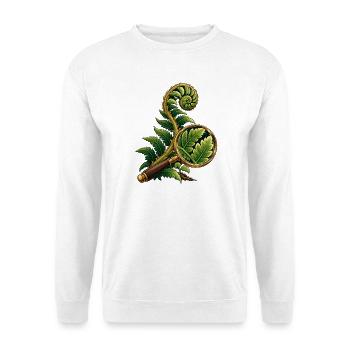Fern durch eine Feldlinse - Unisex Pullover - Weiß - Vorne - Alina (178cm) & Michal (187cm)