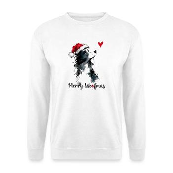 Border Collie Weihnachtsmütze Merry Woofmas Herz - Unisex Pullover - Weiß - Vorne - Alina (178cm) & Michal (187cm)