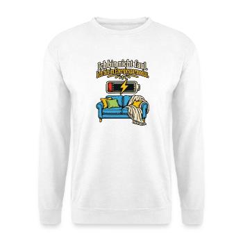 Ich bin nicht faul Energiesparmodus - Unisex Pullover - Weiß - Vorne - Alina (178cm) & Michal (187cm)