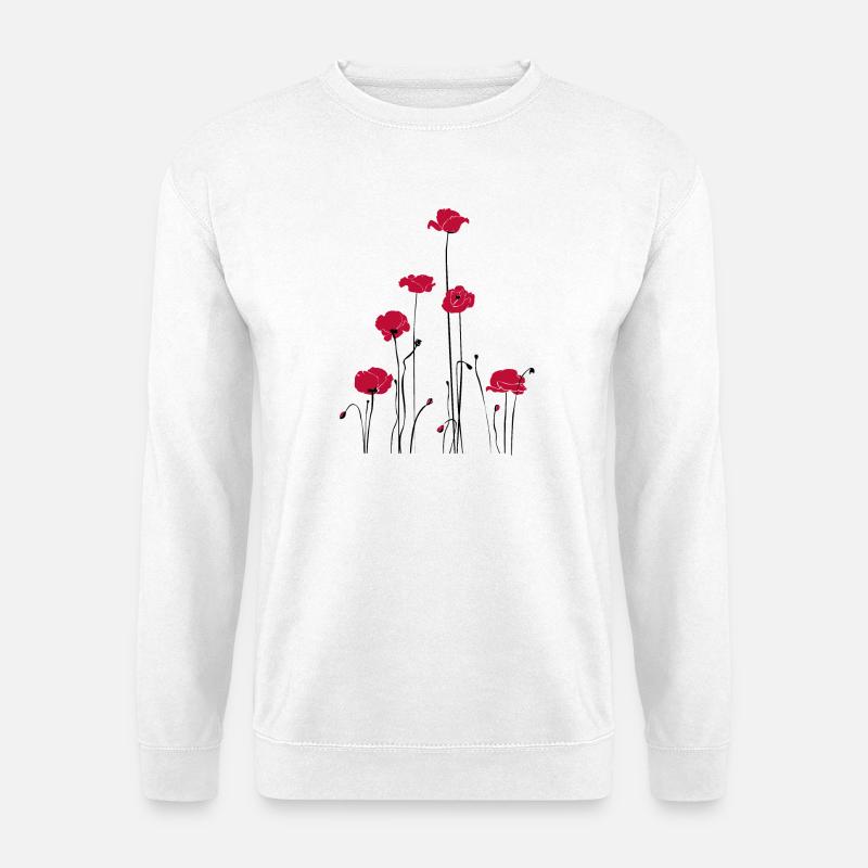 Abstrakte Florale Linienkunst. Mohn - Unisex Pullover - Weiß