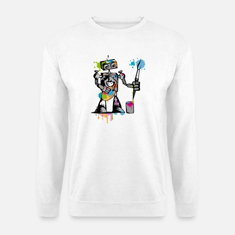Roboter mit einem Pinsel - Unisex Pullover - Weiß