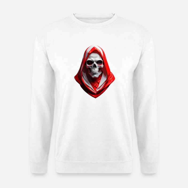 Totenkopf mit rot-weiß-roter Kapuze. - Unisex Pullover - Weiß