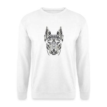 Geometrischer schwarz-weißer Dobermann-Hundekopf - Unisex Pullover - Weiß - Vorne
