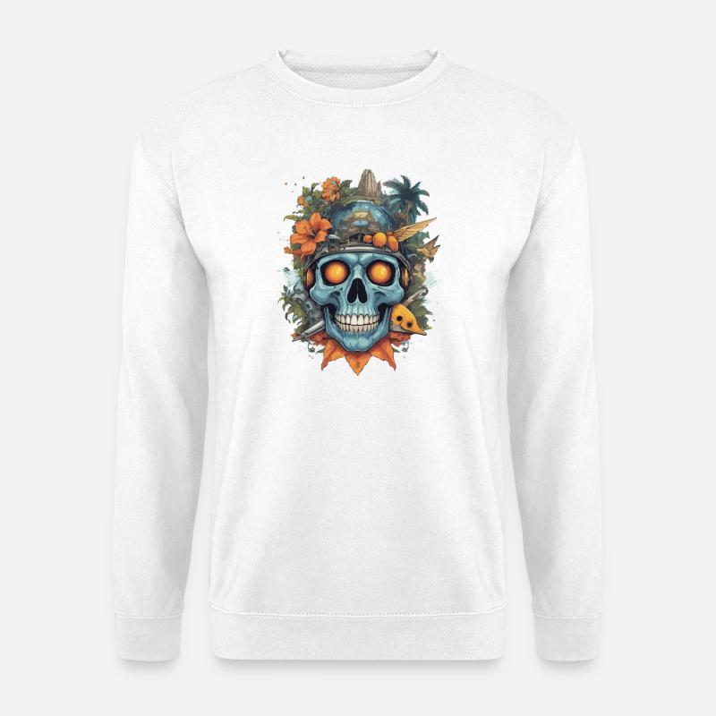 Futuristischer Totenkopf mit Naturmotiven - Unisex Pullover - Weiß
