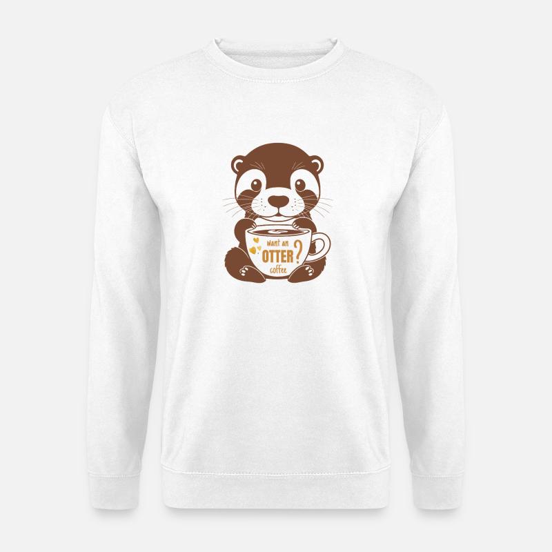 Otter, süß mit Kaffeetasse "want an OTTER coffee" - Unisex Pullover - Weiß